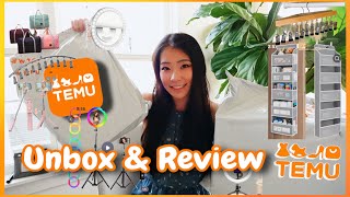 Huge TEMU haul Temu unboxing amp review hangers with hooks ring light home storage phone tripod [upl. by Ellebyam]