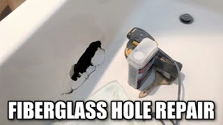 HOW TO REPAIR A HOLE IN A FIBERGLASS BATHTUB  Fiberglass Crack and Hole Repair Time Lapse [upl. by Ehcropal]