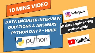 DATA Engineer Interview questions amp answers DAY 2  Python programming  HINDI [upl. by Mayap641]