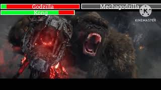 Godzilla and Kong vs Mechagodzilla with healthbars Hong Kong Fight Godzilla vs Kong [upl. by Adnama951]