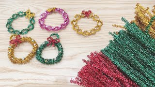 【簡単】キラキラモール✨クリスマスリースの作り方🎅【全部100均🌲】DIY How to make a Christmas wreath from Chenille Wire [upl. by Ludba102]