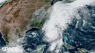 Category 4 Hurricane Helene makes landfall and barrels north in satellite timelapse [upl. by Brout]