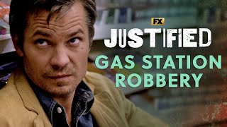 Raylan Gets Caught Up In A Gas Station Robbery  Scene  Justified  FX [upl. by Eahsed]