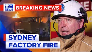 Huge fire destroys factory complex in Sydney Brookvale fire  9 News Australia [upl. by Cudlip]