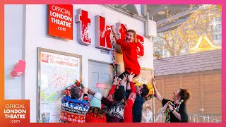 The cast of Elf decorate the iconic TKTS Booth in Leicester Square  Ad [upl. by Torosian]