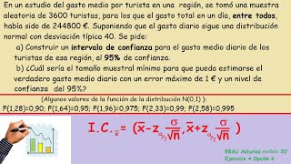Estadística EBAU Asturias CCSS modelo examen 2020 B4 IC media [upl. by Idnir]