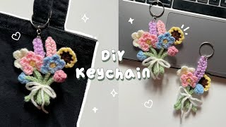 ♡ Crochet Mini Bouquet Keychain Tutorial  No Sewing Needed ♡ [upl. by Cagle]