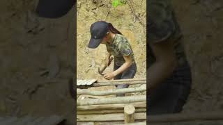 survival girlcampingbushcraft survivaldugout sheltersurvival buildhow to buildprimitive techn [upl. by Eceinhoj]