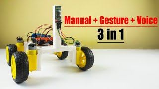 How to make a DIY Gesture Manual and Voice control car using Arduino at home [upl. by Yvan]