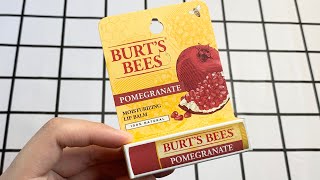 Burts Bees moisturizing lip balm pomegranate unbox asmr swatch [upl. by Gearhart]