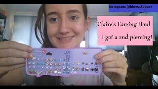 How I Got My 2nd Ear Piercing  Claires Earring Haul [upl. by Nemsaj648]