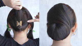 Elegant Bun Hairstyle Using Small Clutcher – Clutcher Hairstyle For Ladies  Simple Juda Hairstyle [upl. by Hillie]