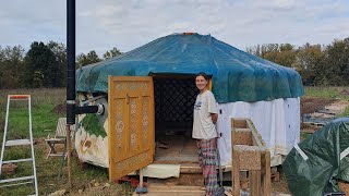 Yurt 3 Wool insulation and Woodstove [upl. by Akkin]