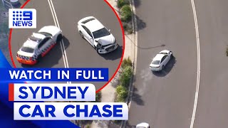 WATCH High speed car chase across Sydney ends in violent crash  9 News Australia [upl. by Aiksas]