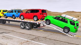 Flatbed Trailer new Toyota LC Cars Transportation with Truck  Pothole vs Car 273  BeamNGDrive [upl. by Hedi]