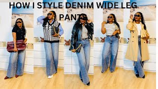 HOW I WEAR WIDE LEG DENIM PANTSTROUSERS widelegpants denim ootd fashion style foryou ffm [upl. by Annelg]