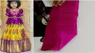 Simple pattu pavadai sattai cutting and stitching easy method Pattu pavadai designs blouse design [upl. by Laoj]