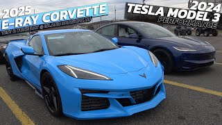 ERay Corvette vs Tesla Model 3 Performance Drag Racing  Island dragway [upl. by Booth]