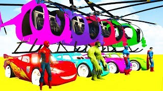 Fun Learn Colors Helicopter amp McQueen Cars w Spiderman for Children  Superheroes for kids babies [upl. by Nnazil]