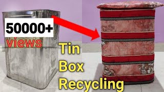 Tin Box Recycling  DIY Stool  तेल के खाली डिब्बे से stool बनाए diy tinbox recycling [upl. by Yticilef]