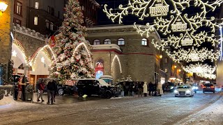 Christmas lights walk St Moritz Switzerland 🎄 4K winter snow walking tour ❄️ [upl. by Agnew879]