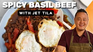 Jet Tilas Spicy Basil Beef  In the Kitchen with Jet Tila  Food Network [upl. by Aisinut]