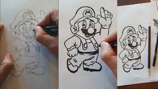 How to Draw Mario with Pencil and Markers  Step by Step No Talking [upl. by Notlok]