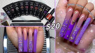 TRYING A HUGE 20 POLYGEL KIT FROM AMAZON PURPLE GLITTER POLYGEL NAILS✨  Nail Tutorial [upl. by Gautious108]