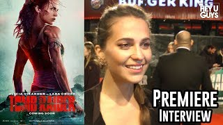 Alicia Vikander Lara Croft  Tomb Raider Premiere Interview [upl. by Esertal308]