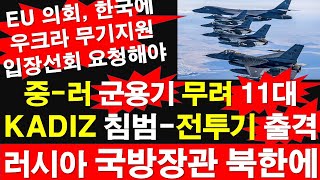 중러 군용기 무려 11대 한국 방공식별구역 KADIZ 침범전투기 출격 러시아 국방장관 북한에 EU 의회 한국에 우크라 무기지원 입장선회 요청레지스탕스TV 정광용TV [upl. by Dnob193]