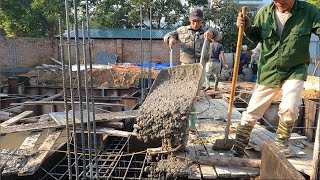 Pour 35 cubic meters of concrete for the pile foundation beam with two machines [upl. by Ahtnams]