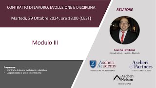 Corso di Formazione quotContratto di lavoro evoluzione e disciplinaquot  Modulo III [upl. by Laerdna]