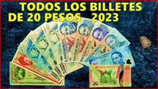 TODOS LOS BILLETES DE 20 PESOS HISTORIA 2023 [upl. by Stace]