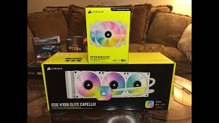 Corsair H150i Elite Capellix  SP120 RGB Elite Unboxing  getting ready for first PC build [upl. by Wanyen346]