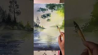 Peaceful Waters Boats Trees and Lotus Flowers watercolor watercolorpainting watercoloring [upl. by Leuname]