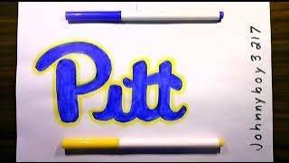 how to draw Pittsburgh Panthers Logo Easy Cursive Sport Fans NCAA College Football Steelers Pirate [upl. by Swenson]