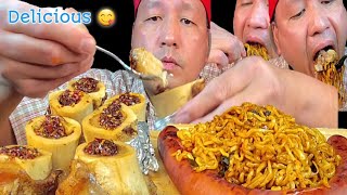 BONE MARROW  BIG SAUSAGE AND CHAPAGUITTI NOODLES  ASMR  MUKBANG  COOKING AND EATING SHOW [upl. by Bidget]