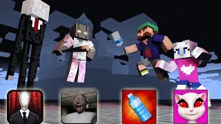 GRANNY SLENDERMAN TALKING ANGELA BOTTLE FLIP  MINECRAFT ANIMATION [upl. by Nifled]