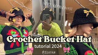 【かぎ針編み 】たった1日で完成！！！超簡単なバケットハットの編み方👒Crochet Bucket Hat🧶🖤🎀Very Easy Tutorial⤴︎⤴︎ [upl. by Eirahcaz]