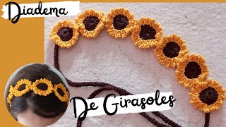 Se TEJE sin cortar y sin coser  DIADEMA DE GIRASOL A CROCHET  Tejidos Lauser [upl. by Roshelle]