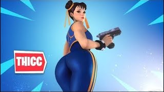 FORTNITE THICC PARTY HIPS DANCE EMOTE WITH HOT FEMALE SKINS CHUNLI 🍑❤️ [upl. by Boatwright]