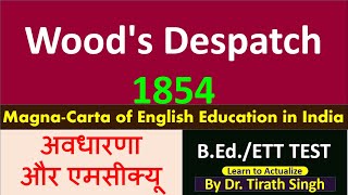 Woods Despatch 1854 l with MCQS l Important commissions in Indian education l By Dr Tirath Singh [upl. by Neomah437]