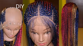 HOWTO Braided Lace Front Wig With Baby Hair Using All My Leftover Braiding Hair  DIY Ombre [upl. by Mllly]