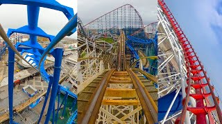 Every Roller Coaster at Blackpool Pleasure Beach With Enso Spinning Car on Icon Front Seat POV [upl. by Hgielak]