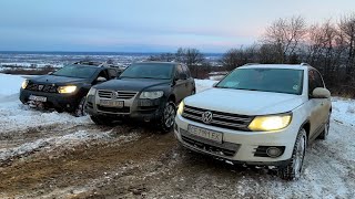 Dacia Duster 4x4 VS Volkswagen Tiguan VS Touareg Snow Offroad 2024 [upl. by Layton430]