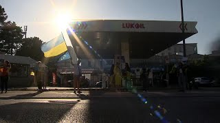 Ukrainian demonstrators want boycott of Lukoil petrol stations in Belgium [upl. by Godred]