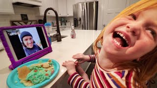 Adley Learns how to CALL ME Funny Family facetime and crazy travel routine kids make pancake art [upl. by Given694]