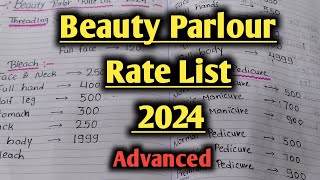 Beauty parlour rate list 2024  Beauty parlour price list advanced Beauty parlour course [upl. by Rehc]