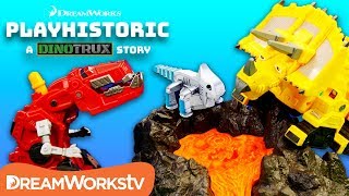 Dinotrux Ty Rux and Dozer Save Ace from a Volcano  Dinotrux Presents PLAYHISTORIC [upl. by Nnoryt]