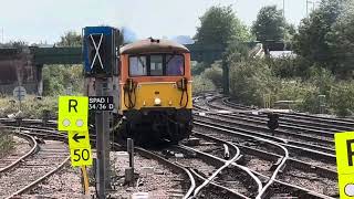 London Underground’s Sarah Siddons leaves Eastleigh works after 5 years in a class 73 sandwich [upl. by Anirdnajela]